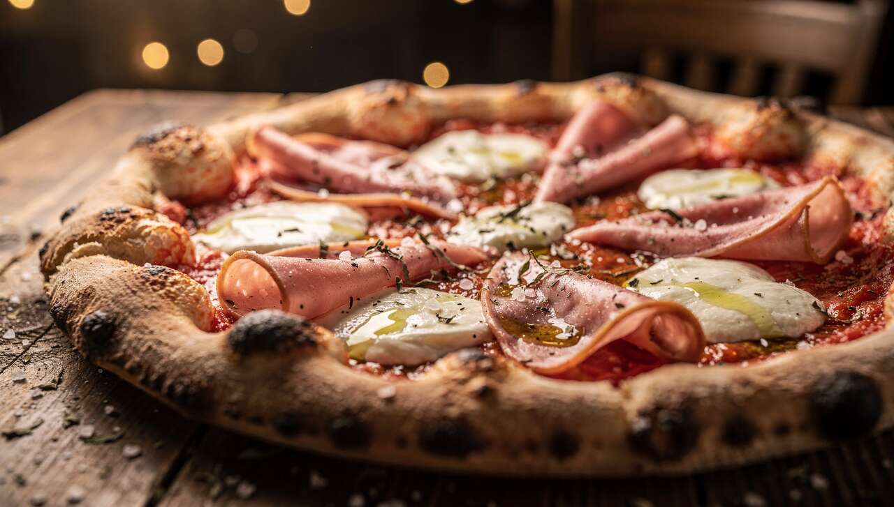 Pizza gourmande à la mortadelle et mozzarella de bufflonne
