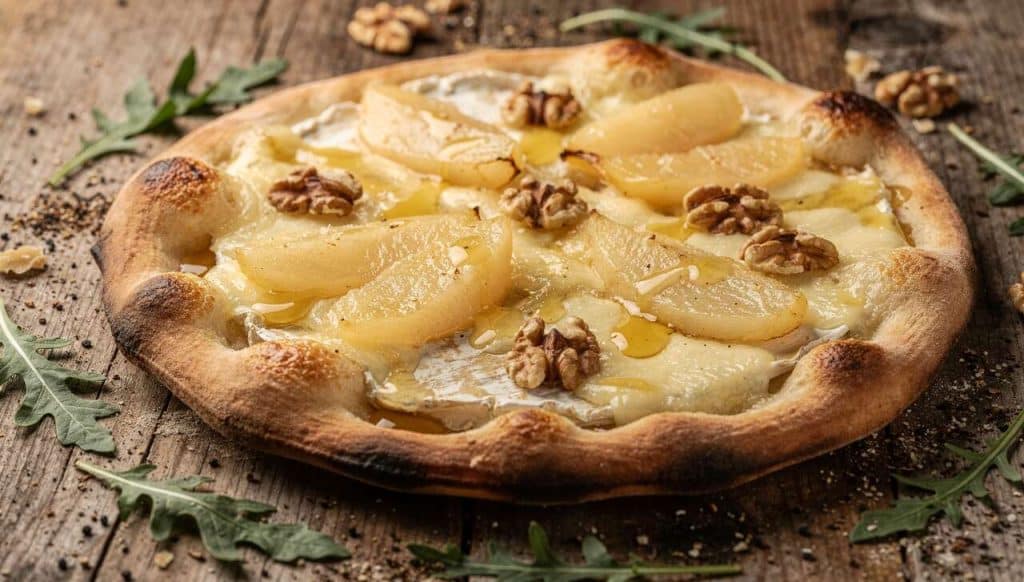 Pizza poires et brie : recette gourmande