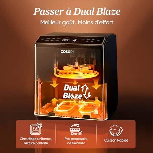 Découvrez l'efficacité de la friteuse sans huile cosori Dual Blaze 6.4L : analyse de ses performances, caractéristiques et avis. Gardez vos plats savoureux tout en réduisant les matières grasses.