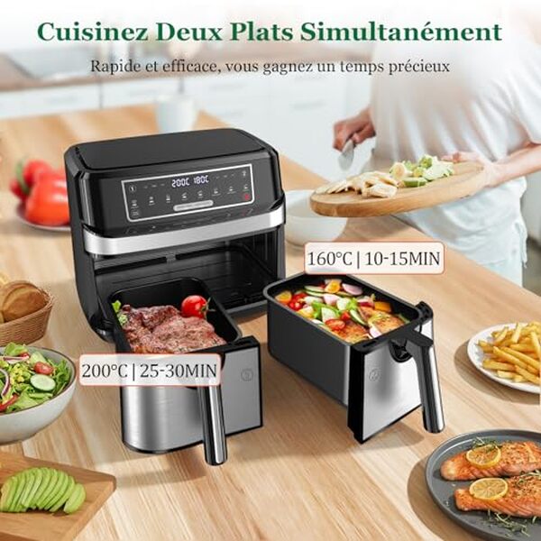 Découvrez notre analyse de la friteuse à air double compartiment 9L, puissance 2600W : performance, capacité et fonctionnalités. Idéal pour des repas sains et délicieux.
