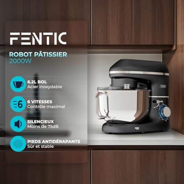 Découvrez l'efficacité inoxydable du robot pâtissier Fentic 2000W : un allié incontournable pour vos recettes maison réussies