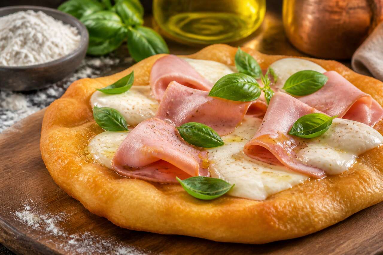 Pizza frite à la mortadelle et mozzarella de bufflonne : recette savoureuse