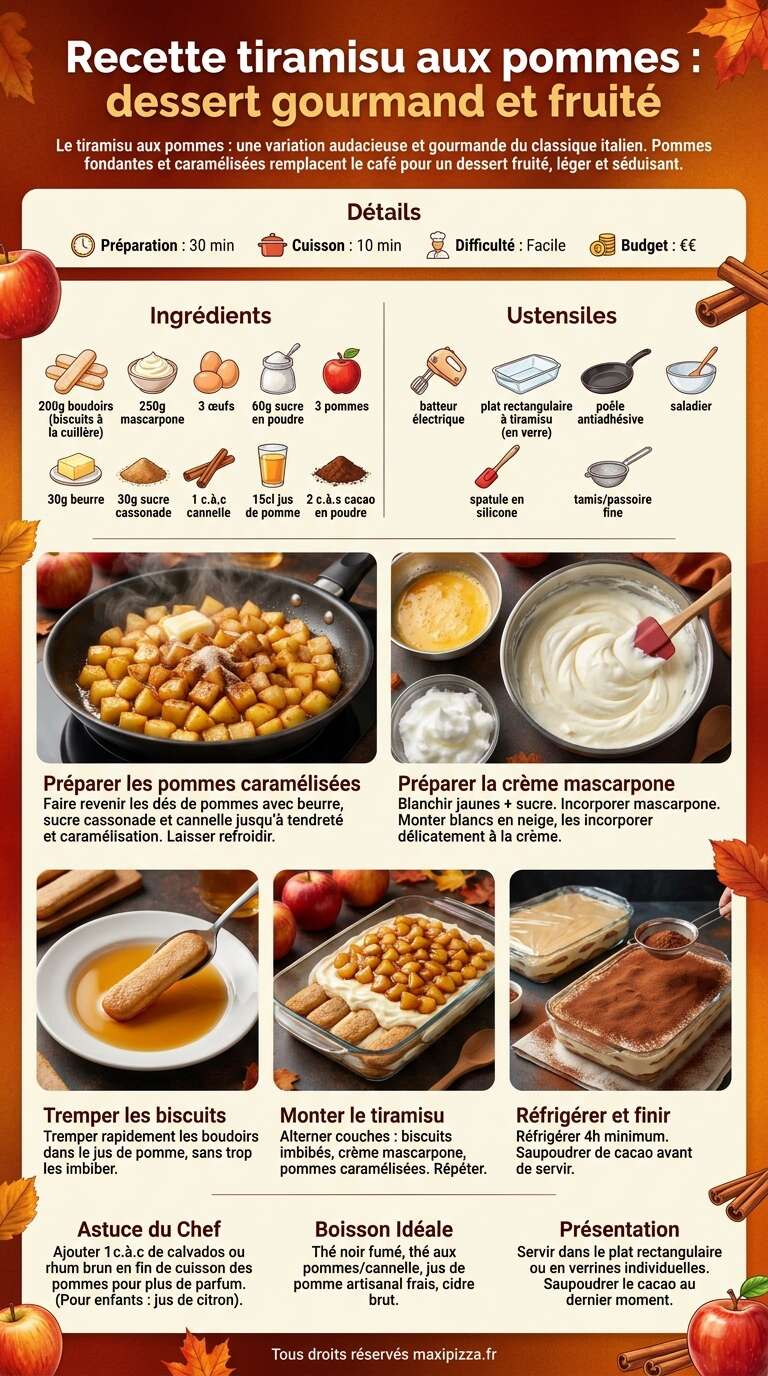 Fiche recette Recette tiramisu aux pommes : dessert gourmand et fruit&eacute;