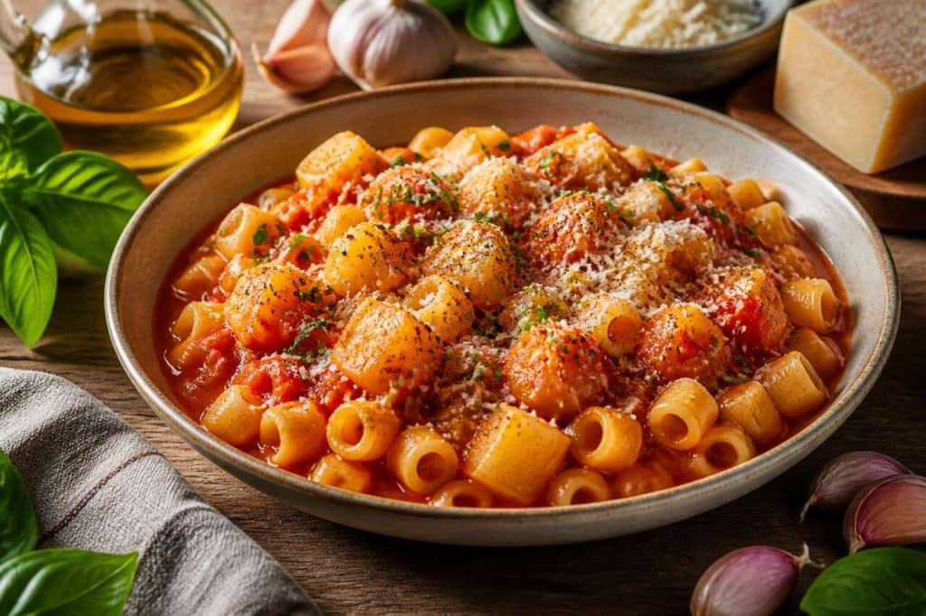 Recette de pâtes et pommes de terre à la tomate : un classique italien