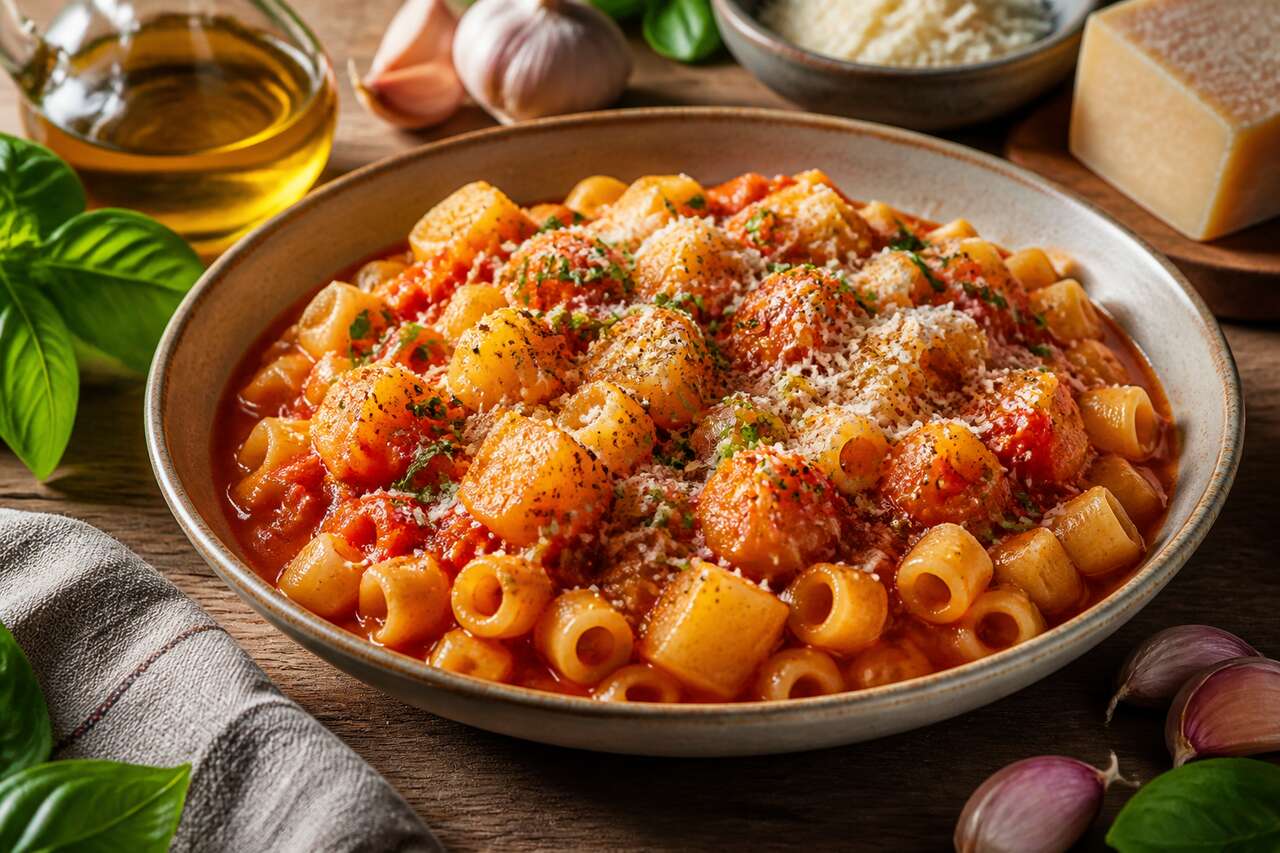 Recette de pâtes et pommes de terre à la tomate : un classique italien