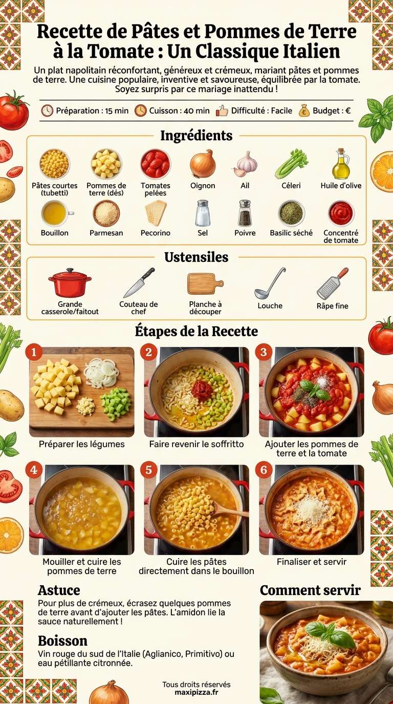 Fiche recette Recette de p&acirc;tes et pommes de terre &agrave; la tomate : un classique italien