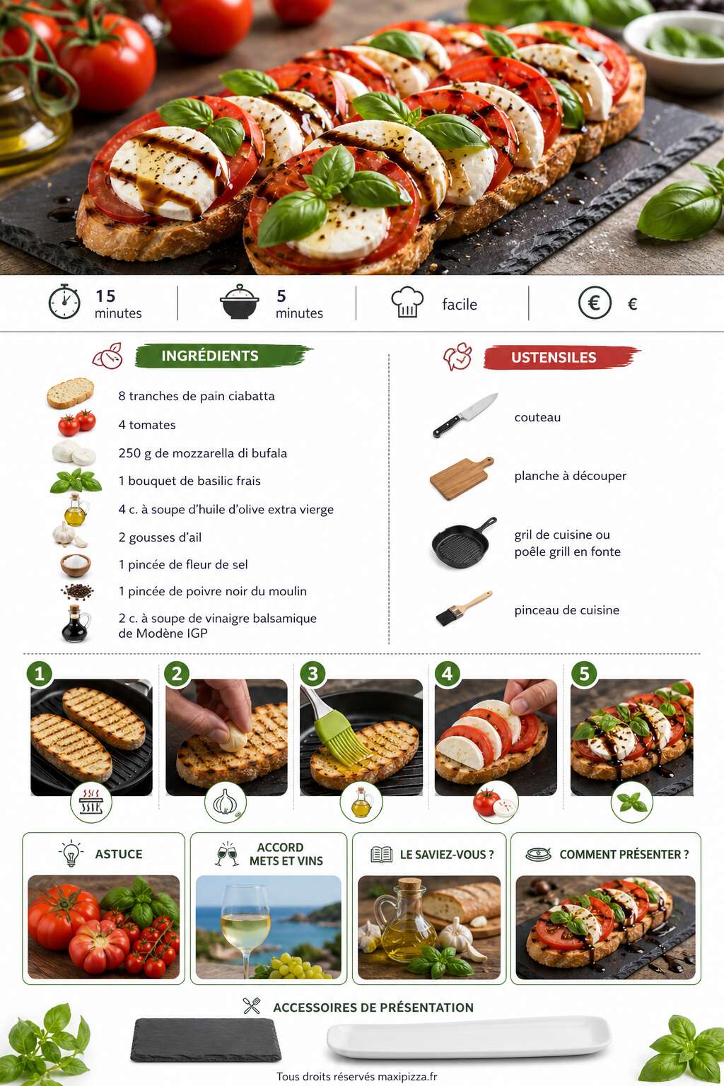 Fiche recette Recette de bruschetta caprese : d&eacute;couvrez ce classique italien