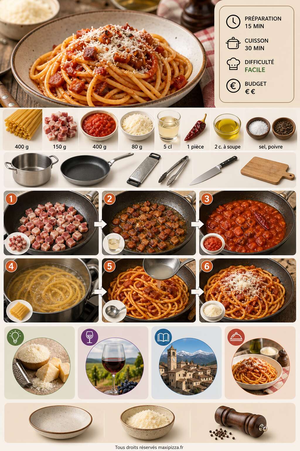 Fiche recette Recette de Bucatini all'Amatriciana : un classique italien &agrave; d&eacute;couvrir
