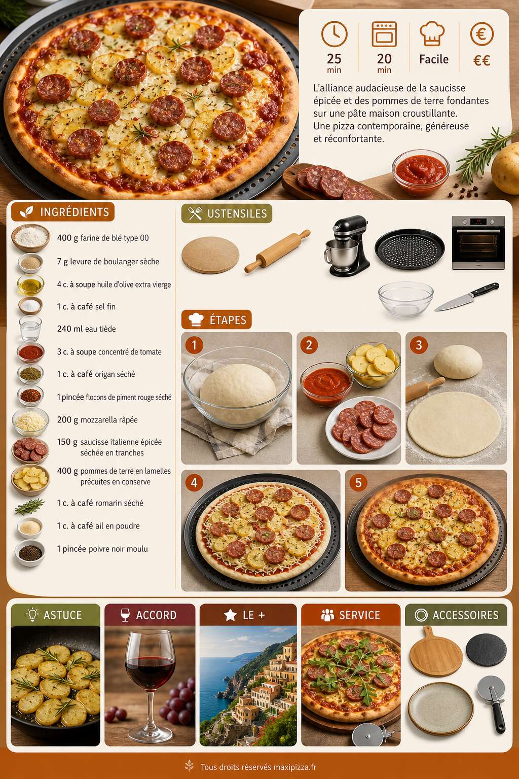 Fiche recette Pizza contemporaine : saucisse et pommes de terre