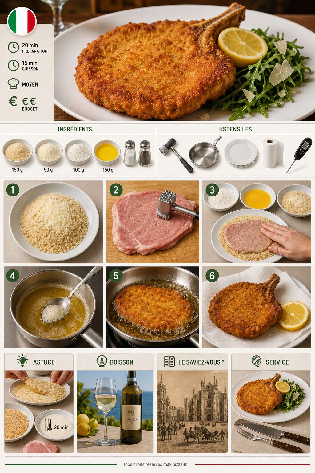 Fiche recette C&ocirc;telettes de veau &agrave; la milanaise : recette authentique italienne