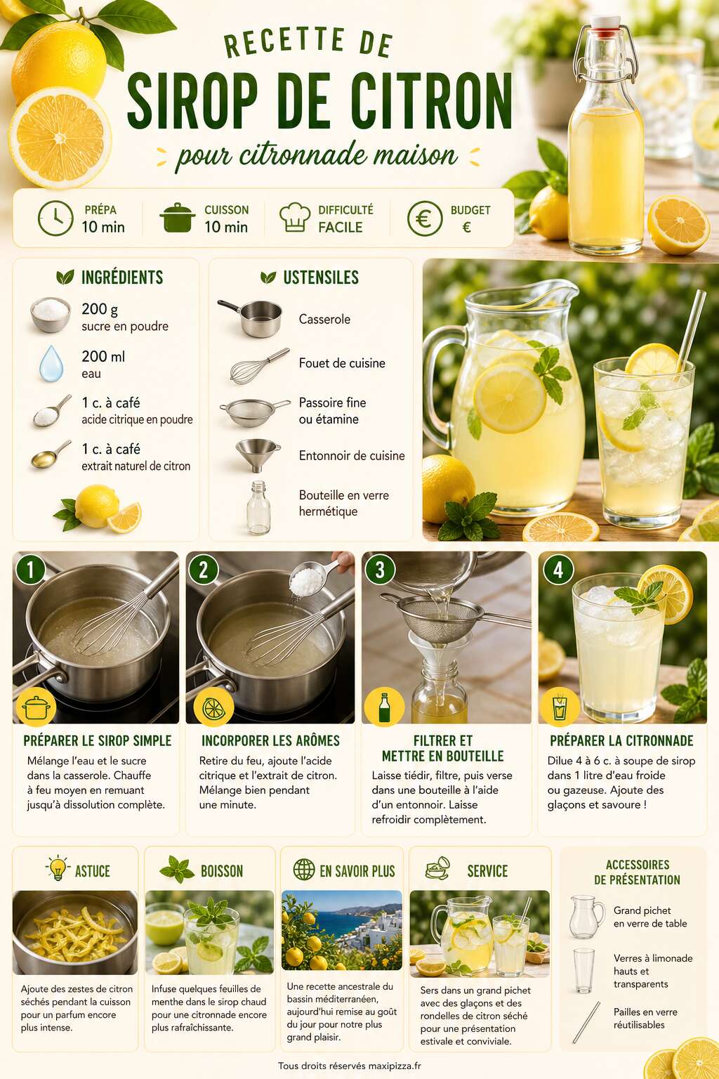 Fiche recette Recette de sirop de citron pour citronnade maison
