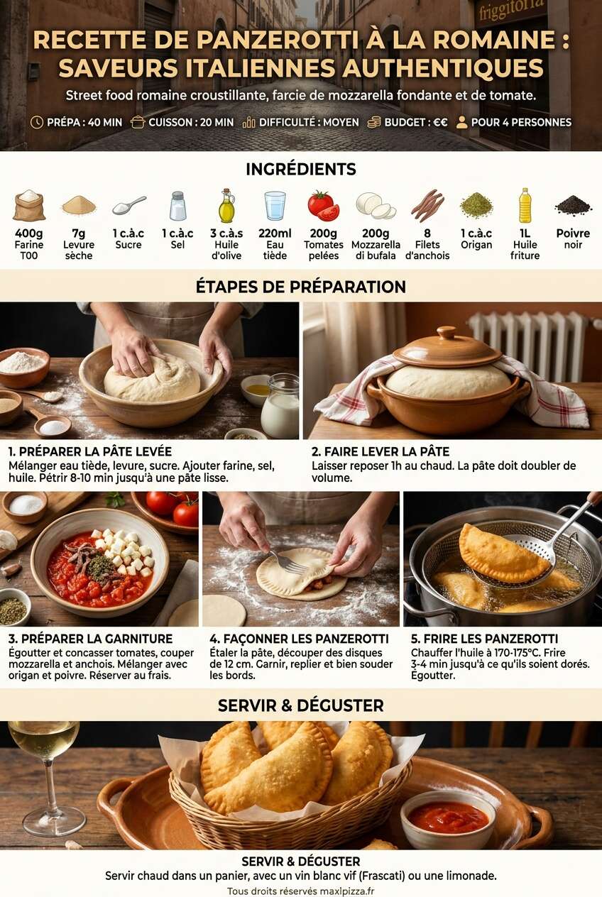 Fiche recette Recette de panzerotti &agrave; la romaine : saveurs italiennes authentiques