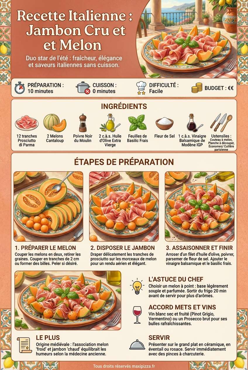 Fiche recette Recette italienne : jambon cru et melon