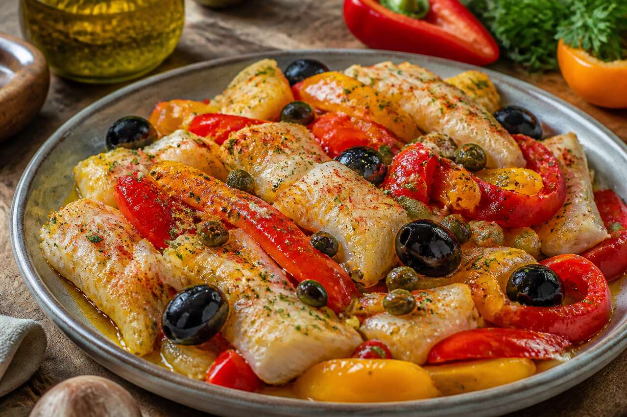 Recette de morue séchée aux poivrons marinés
