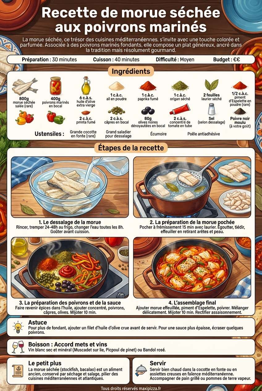 Fiche recette Recette de morue séchée aux poivrons marinés Fiche recette Recette de morue séchée aux poivrons marinés