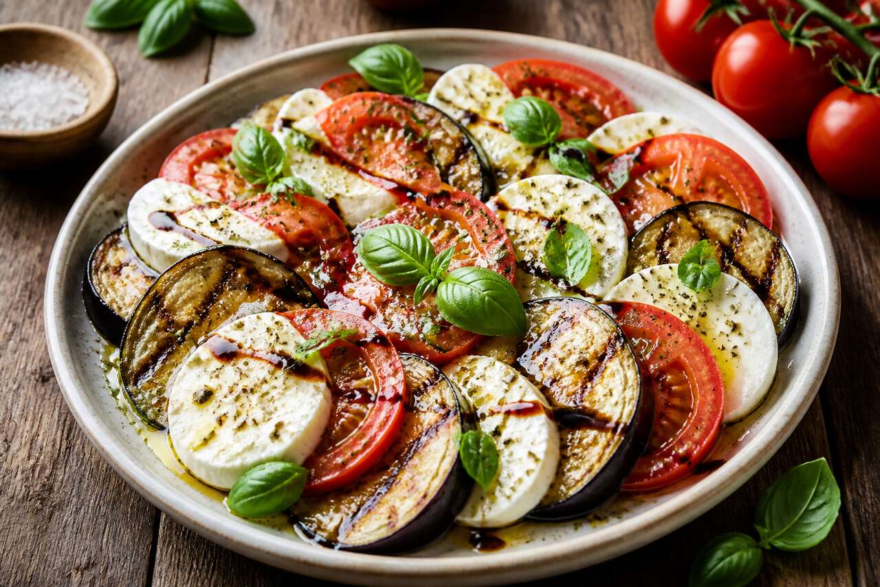 Salade tomates mozzarella et aubergines : recette savoureuse