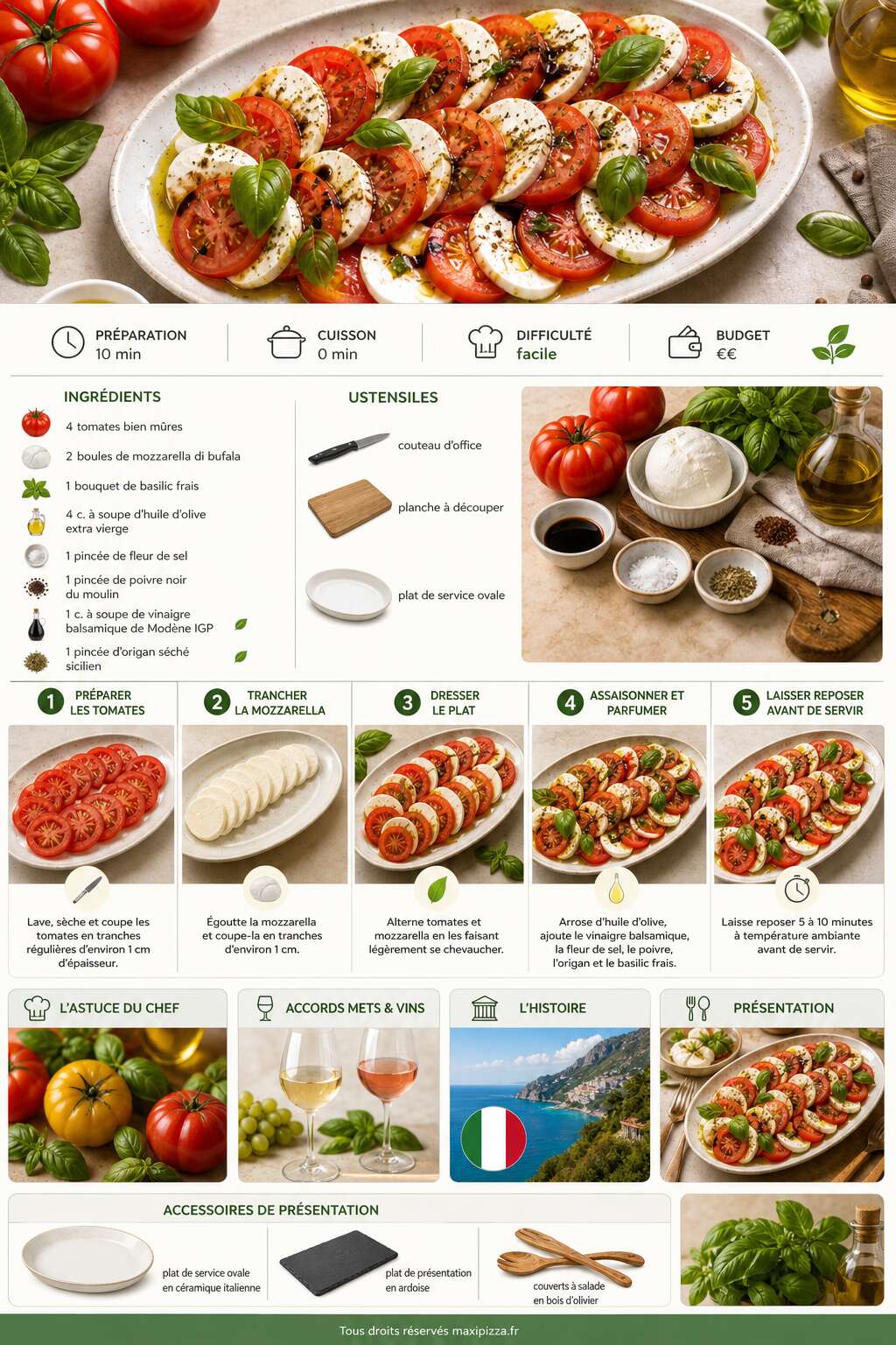 Fiche recette Salade de tomates mozzarella : recette savoureuse et fraîche Fiche recette Salade de tomates mozzarella : recette savoureuse et fraîche