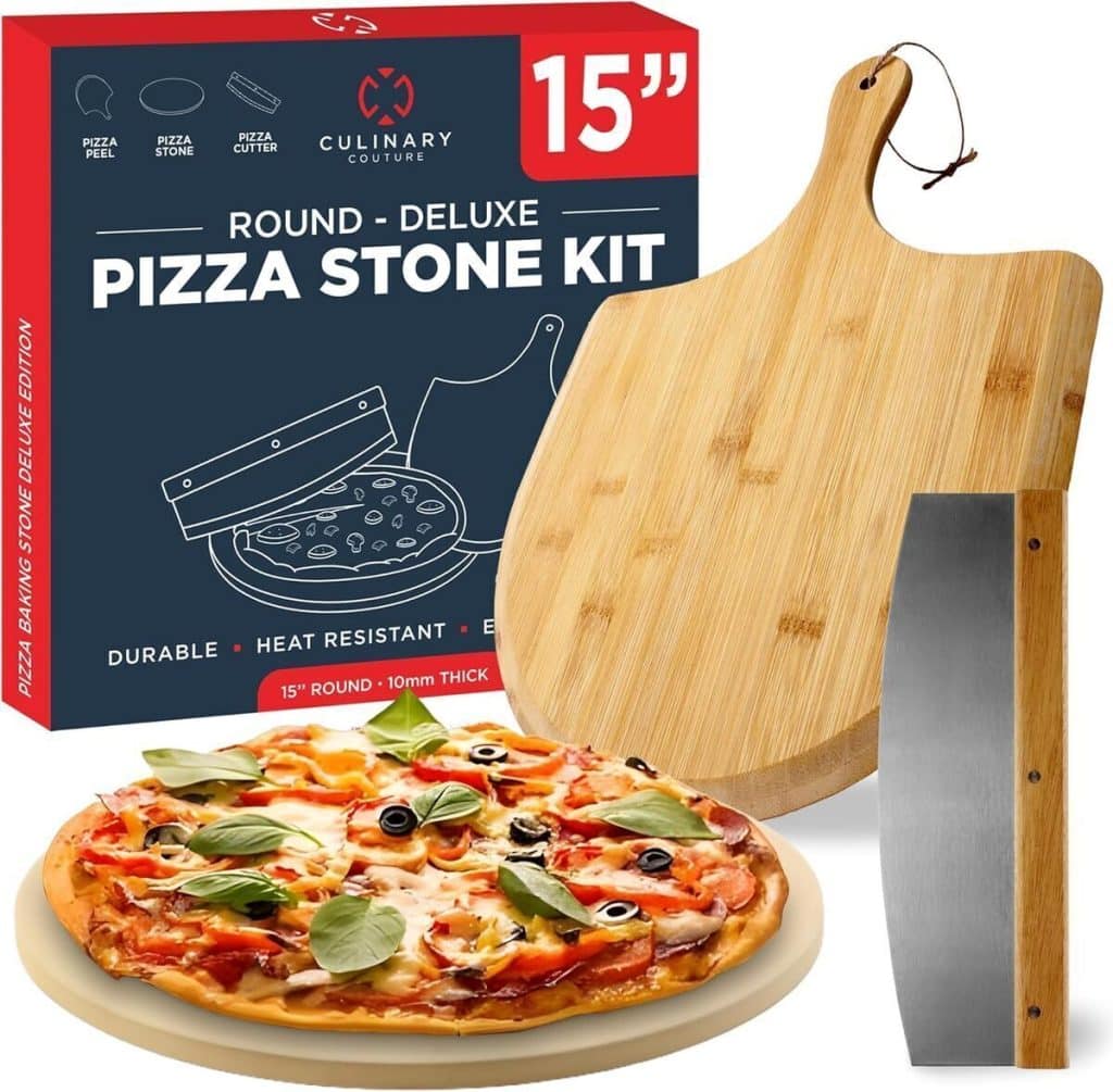 Test des pierres à pizza rondes 38, 1 cm avec pelle et cutter