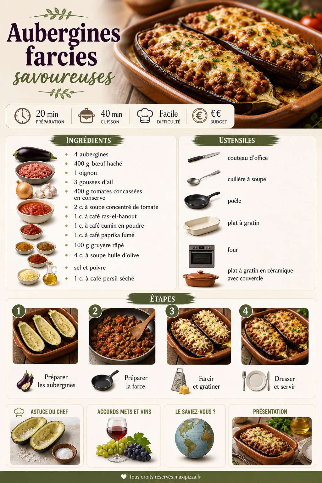 Fiche recette Recette d'aubergines farcies savoureuses