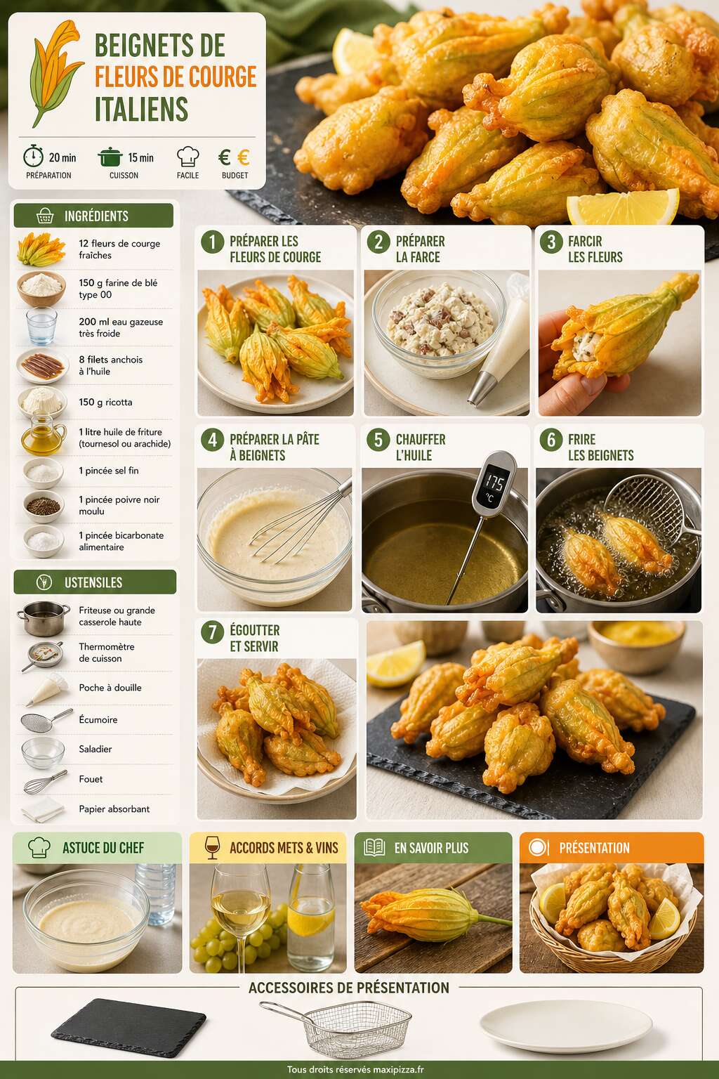 Fiche recette Recette de beignets de fleurs de courge italiens Fiche recette Recette de beignets de fleurs de courge italiens