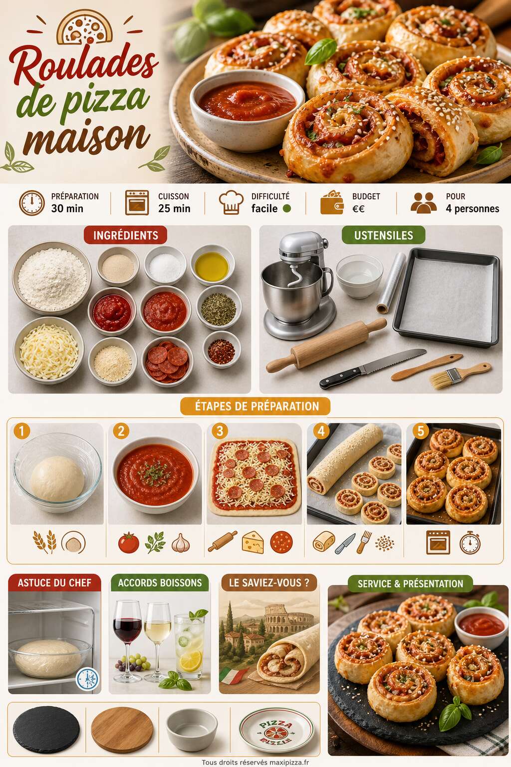 Fiche recette Recette de roulades de pizza maison Fiche recette Recette de roulades de pizza maison
