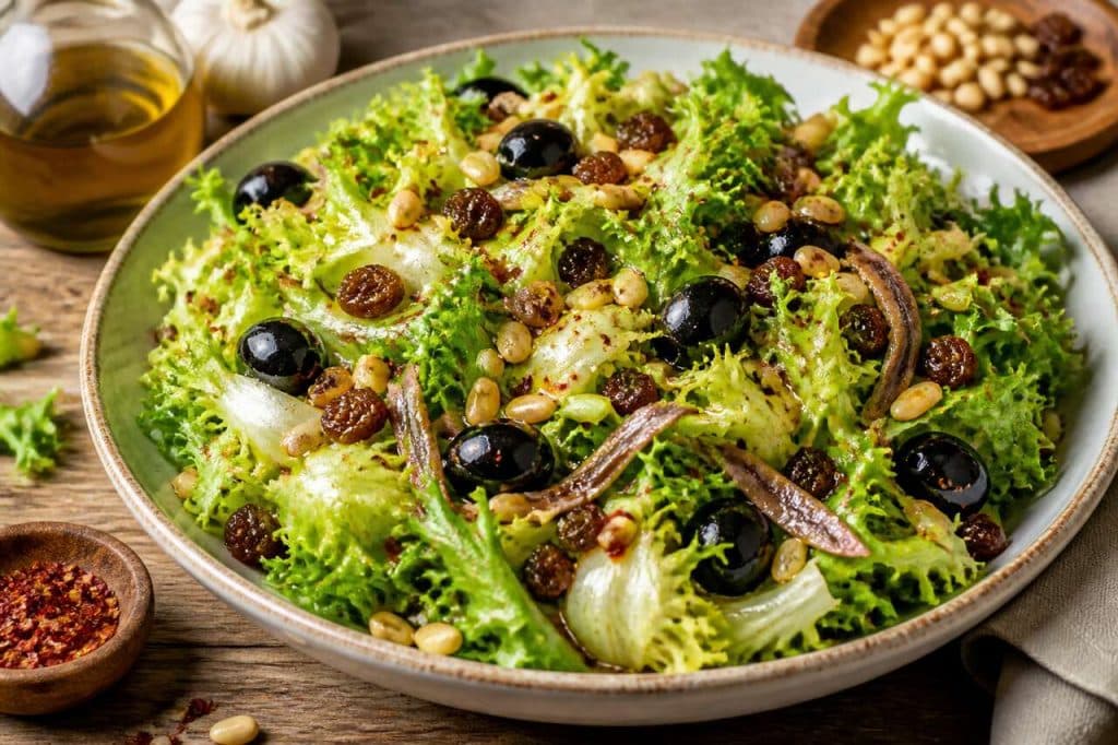 Recette de scarole aux pignons de pin et raisins secs