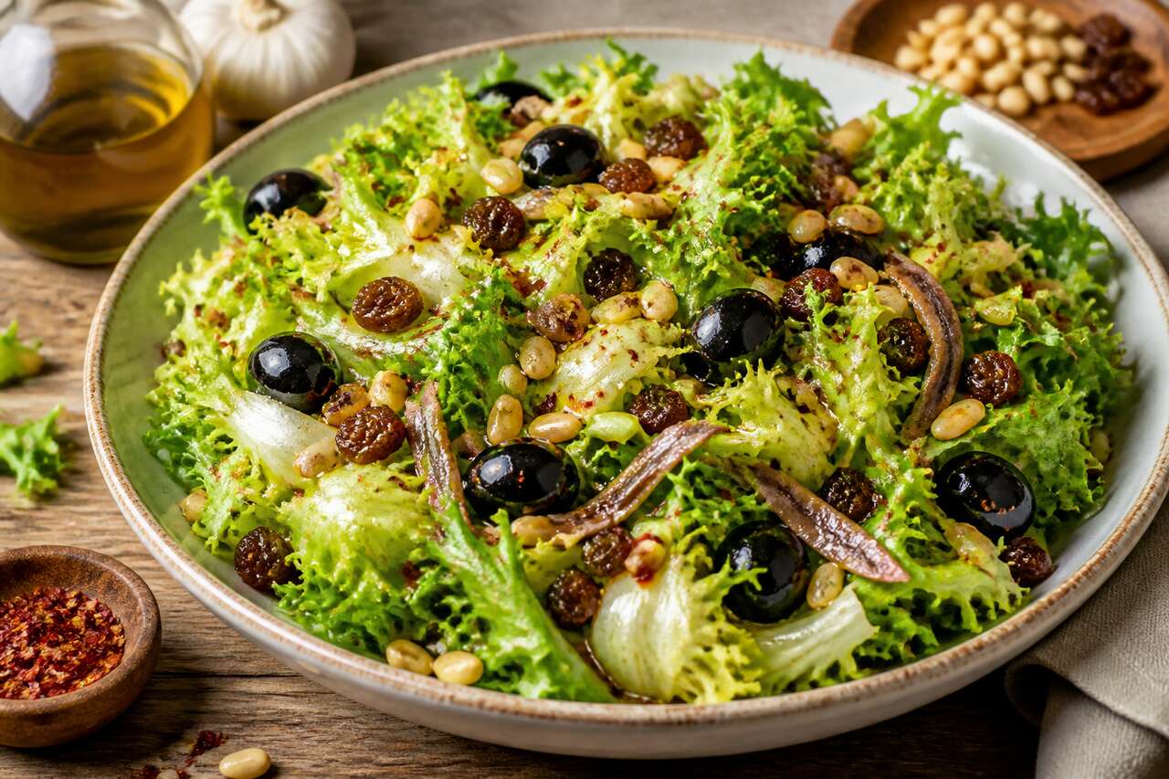 Recette de scarole aux pignons de pin et raisins secs