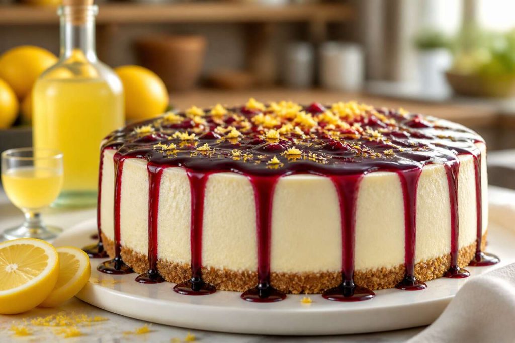 Cheesecake au limoncello avec coulis de cassis : recette gourmande