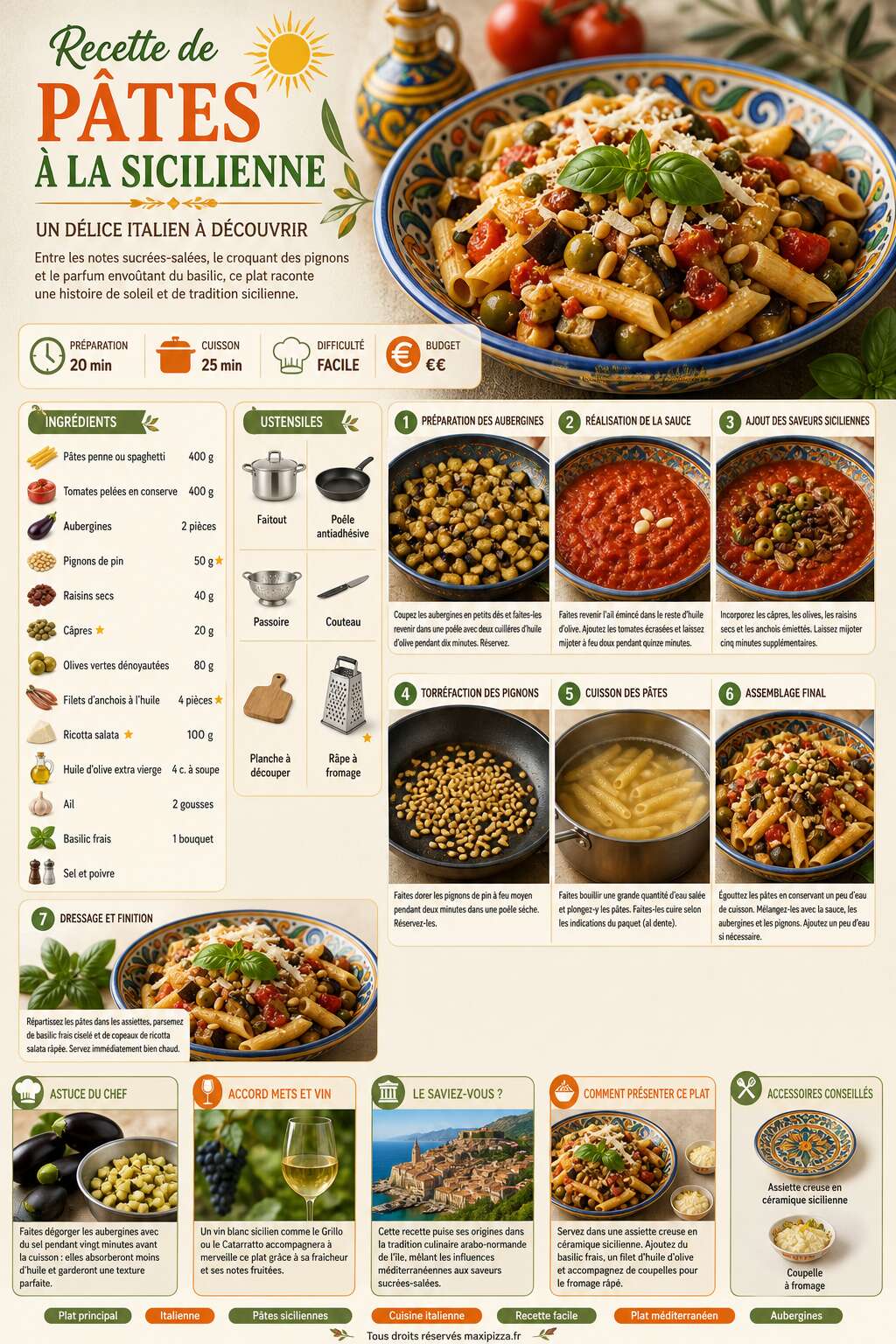 Fiche recette Recette de p&acirc;tes &agrave; la sicilienne : un d&eacute;lice italien &agrave; d&eacute;couvrir