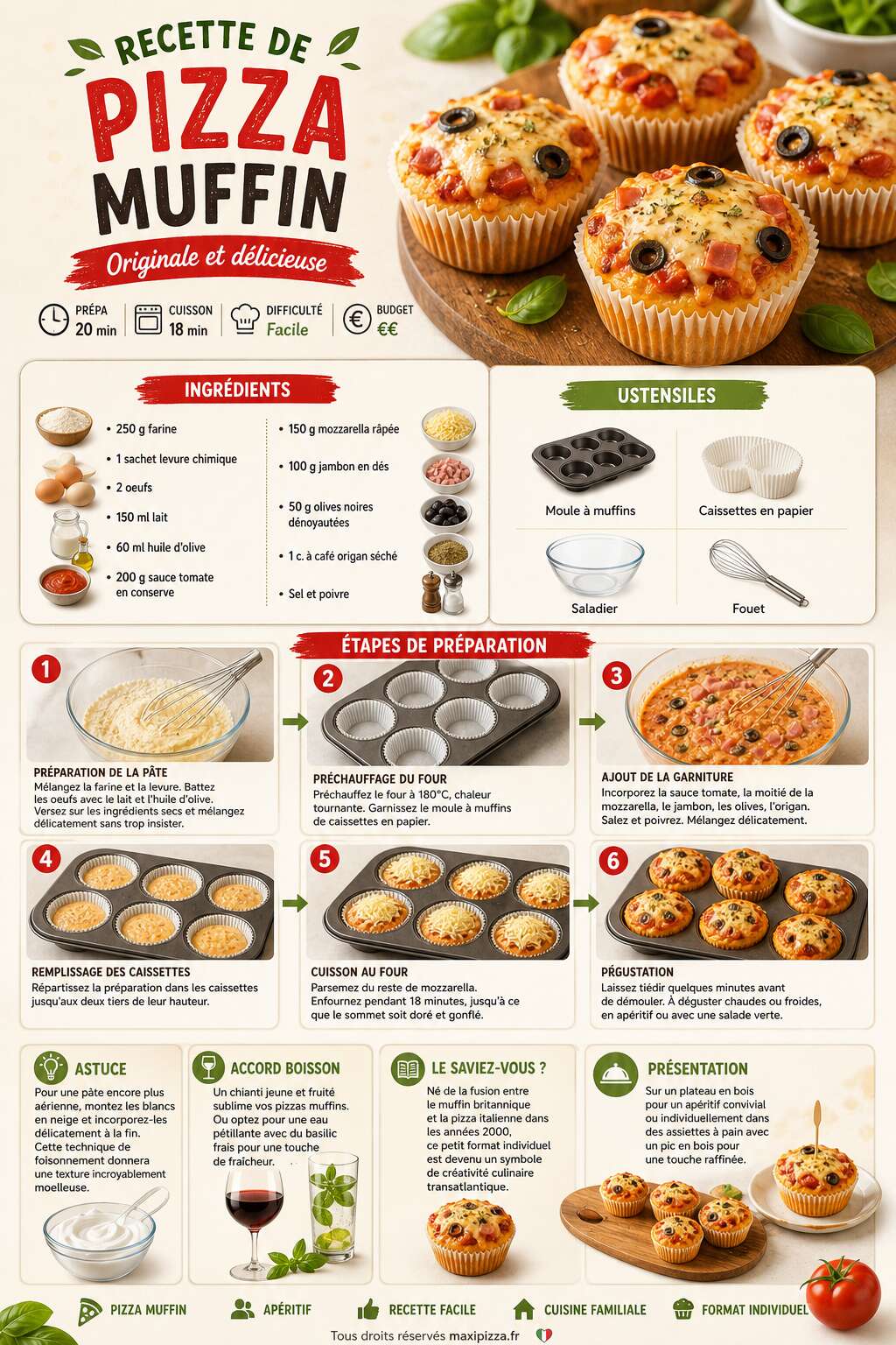 Fiche recette Recette de pizza muffin : originale et d&eacute;licieuse