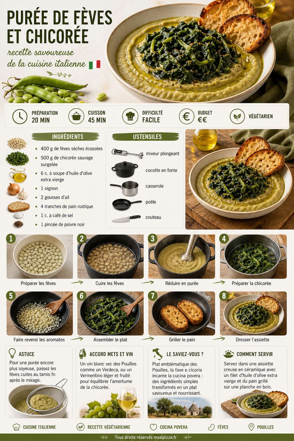 Fiche recette Purée de fèves et chicorée : recette savoureuse de la cuisine italienne Fiche recette Purée de fèves et chicorée : recette savoureuse de la cuisine italienne