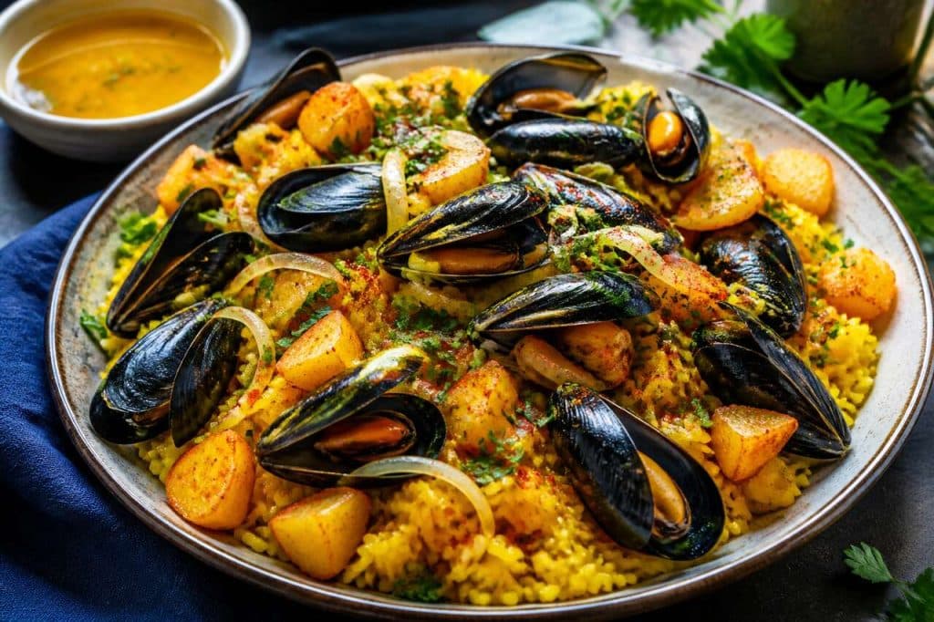 Recette traditionnelle : riz aux pommes de terre et moules