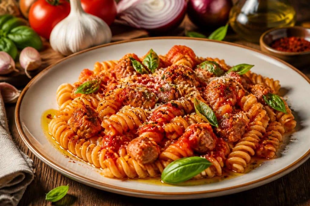 Fusilli du Cilento : recette italienne à la sauce tomate et chair à saucisse