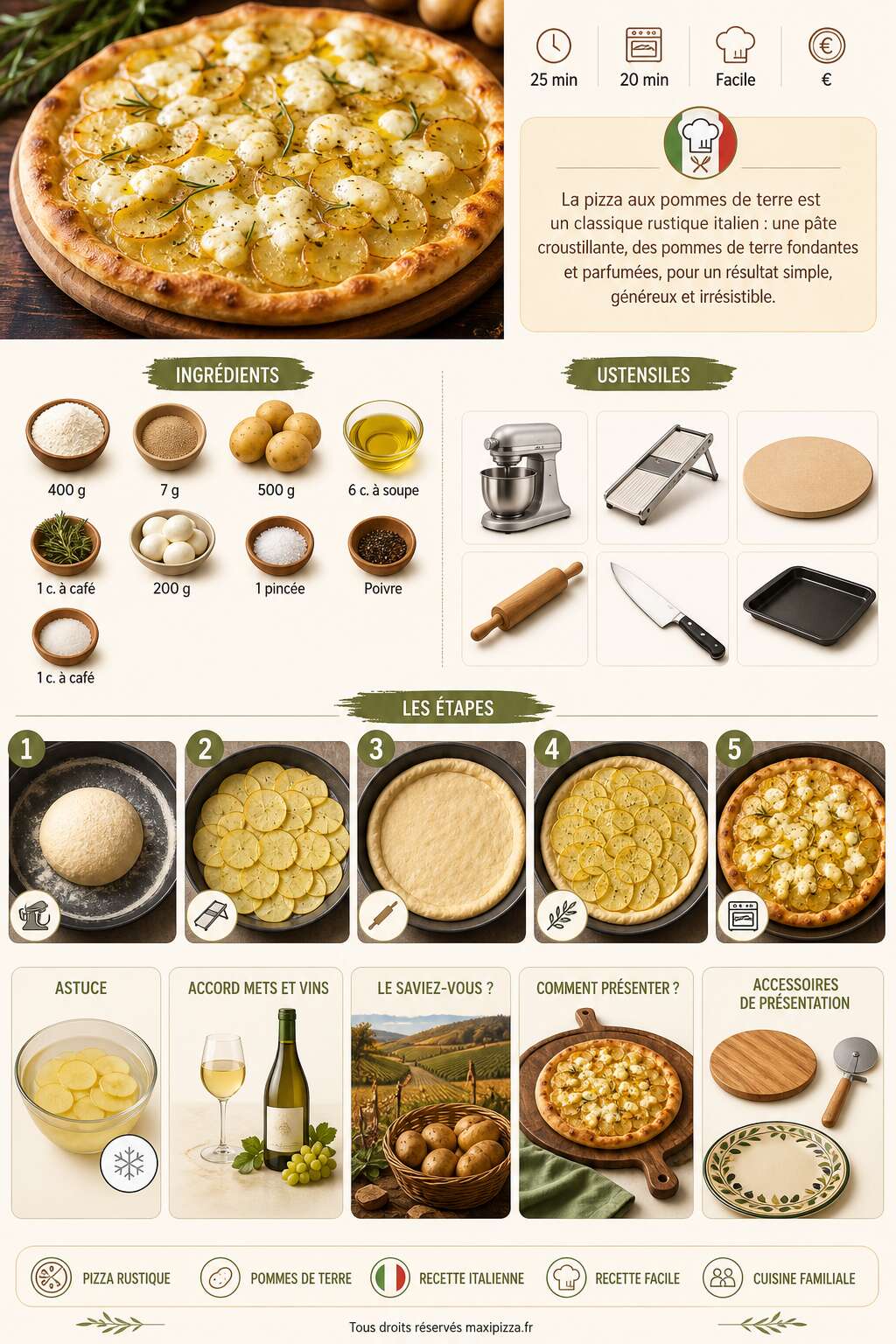 Fiche recette Recette de pizza aux pommes de terre : astuces et préparation Fiche recette Recette de pizza aux pommes de terre : astuces et préparation