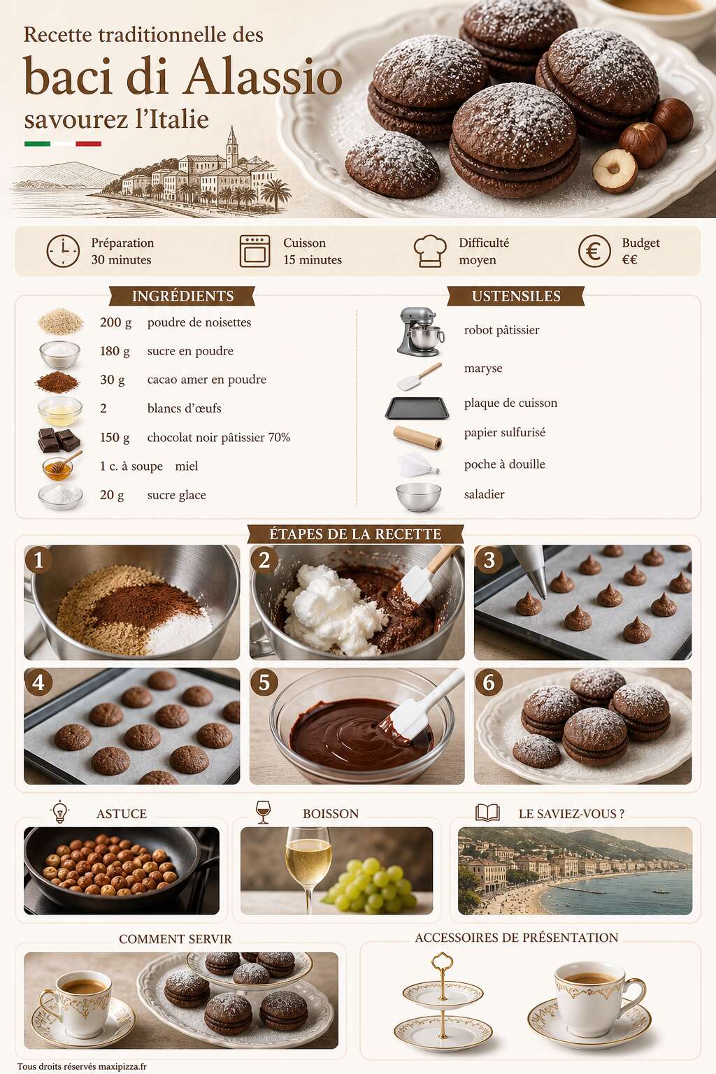Fiche recette Recette traditionnelle des baci di Alassio : savourez l'Italie Fiche recette Recette traditionnelle des baci di Alassio : savourez l'Italie