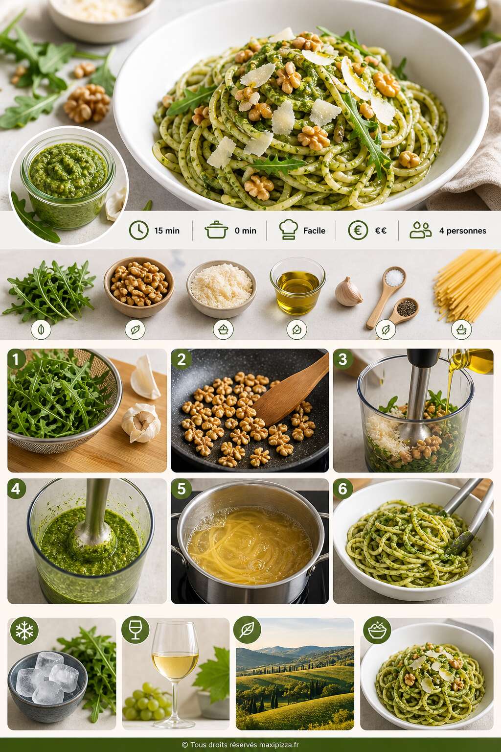 Fiche recette Pesto de roquette et noix : recette italienne savoureuse Fiche recette Pesto de roquette et noix : recette italienne savoureuse