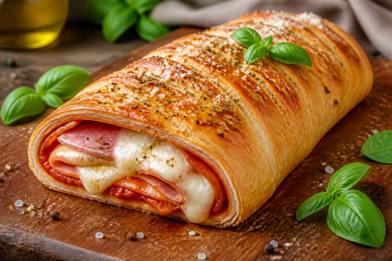 Roulé de pizza farci : recette savoureuse