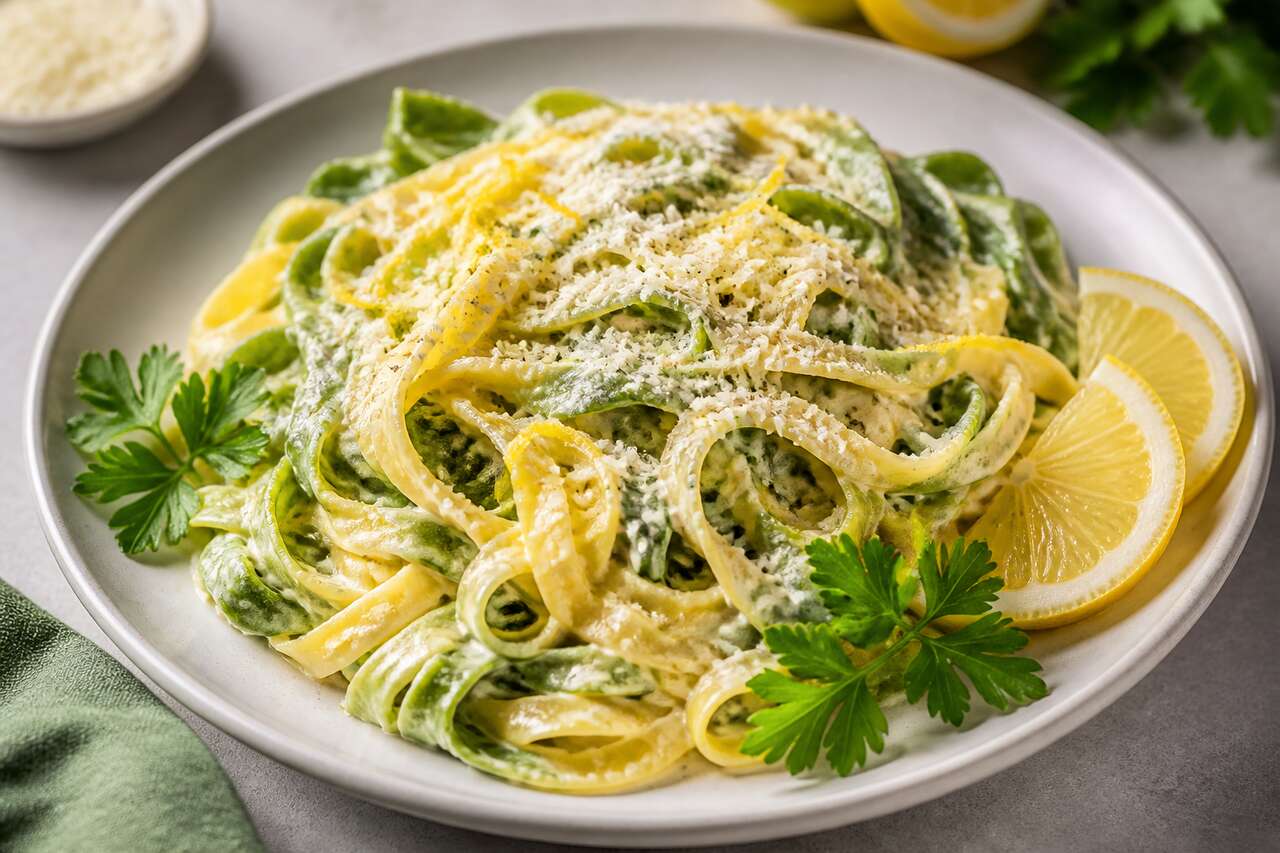 Recette : tagliatelle paglia e fieno au citron - cuisine italienne