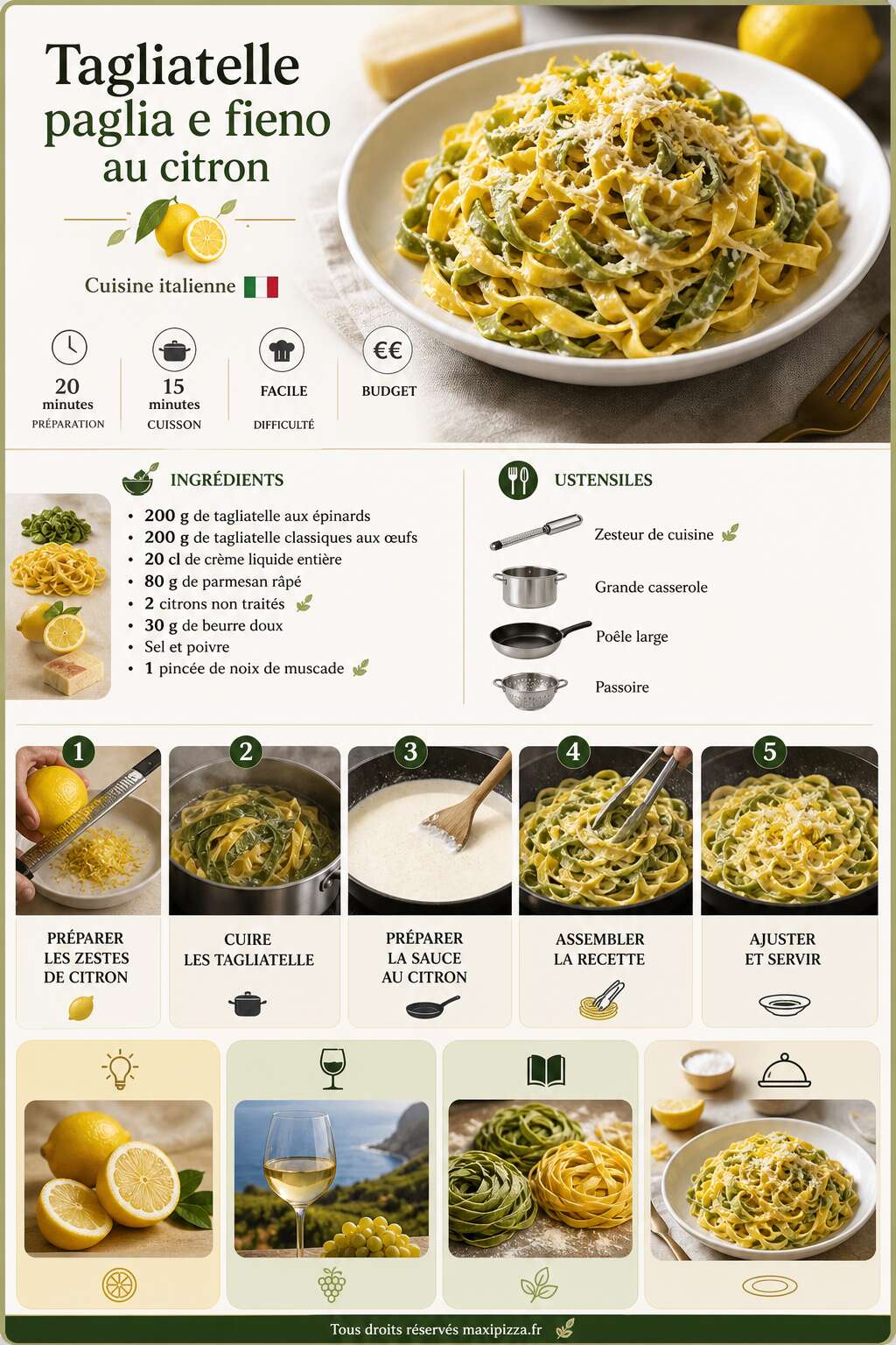 Fiche recette Recette : tagliatelle paglia e fieno au citron - cuisine italienne Fiche recette Recette : tagliatelle paglia e fieno au citron - cuisine italienne