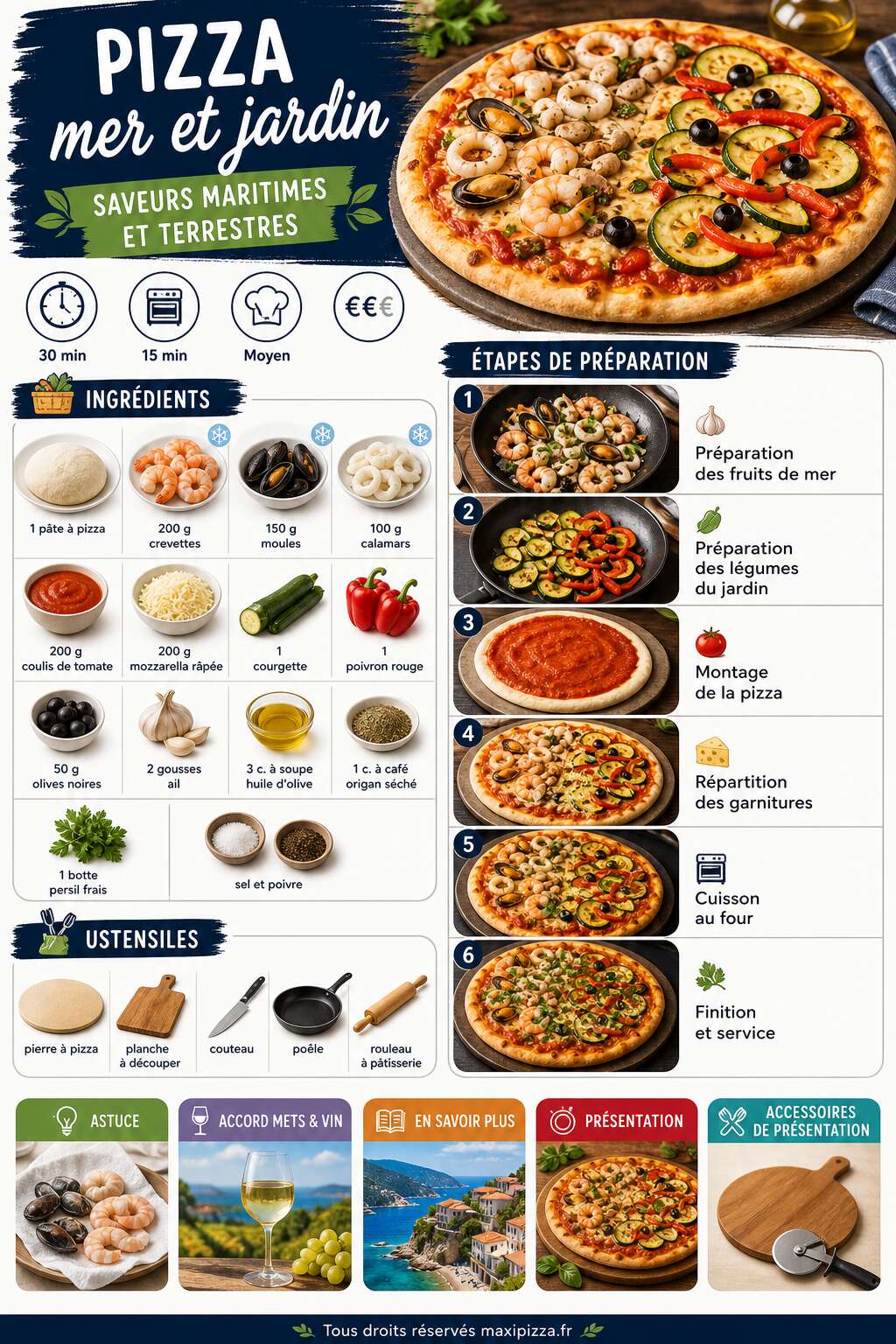 Fiche recette Recette pizza mer et jardin : saveurs maritimes et terrestres Fiche recette Recette pizza mer et jardin : saveurs maritimes et terrestres