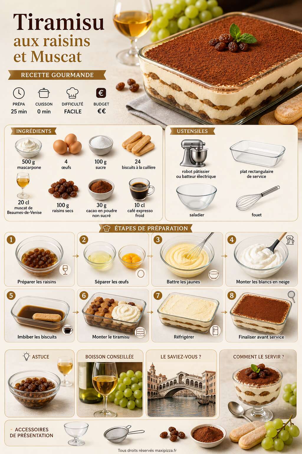 Fiche recette Tiramisu aux raisins et Muscat : recette gourmande Fiche recette Tiramisu aux raisins et Muscat : recette gourmande