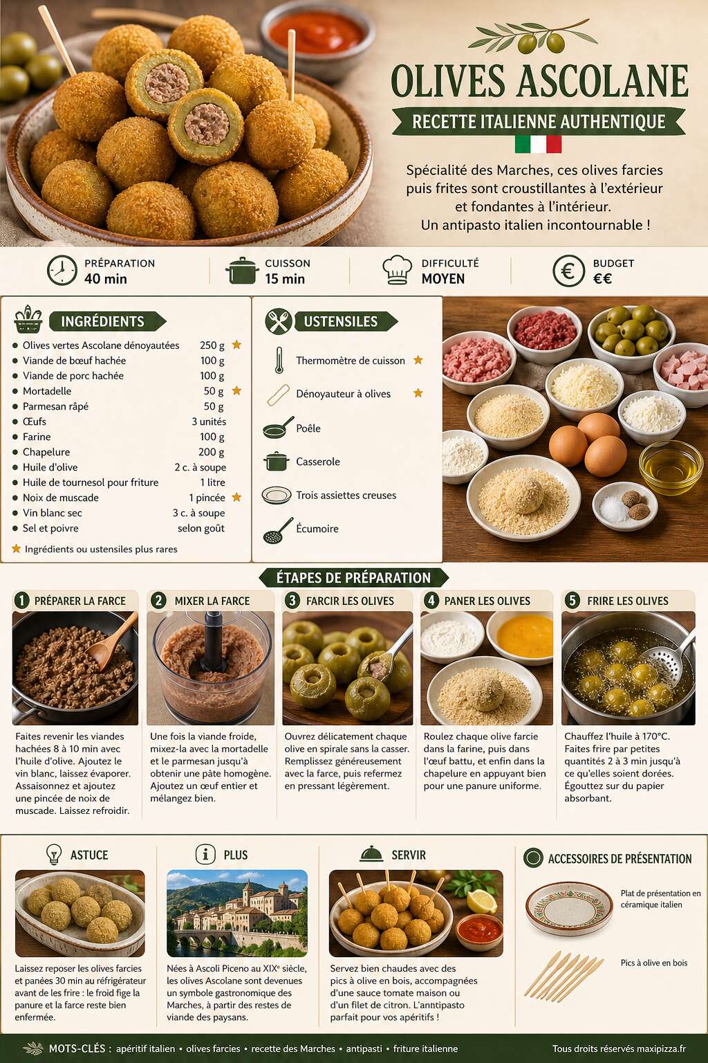 Fiche recette Olives Ascolane : recette italienne authentique Fiche recette Olives Ascolane : recette italienne authentique