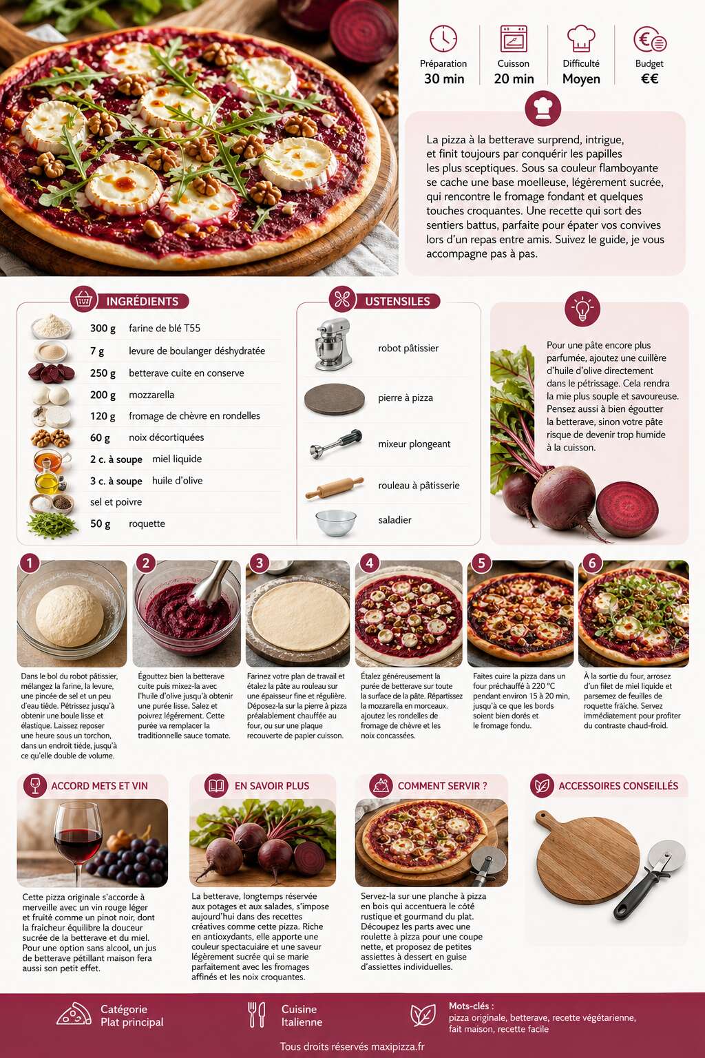 Fiche recette Pizza à la betterave : recette délicieuse et originale Fiche recette Pizza à la betterave : recette délicieuse et originale