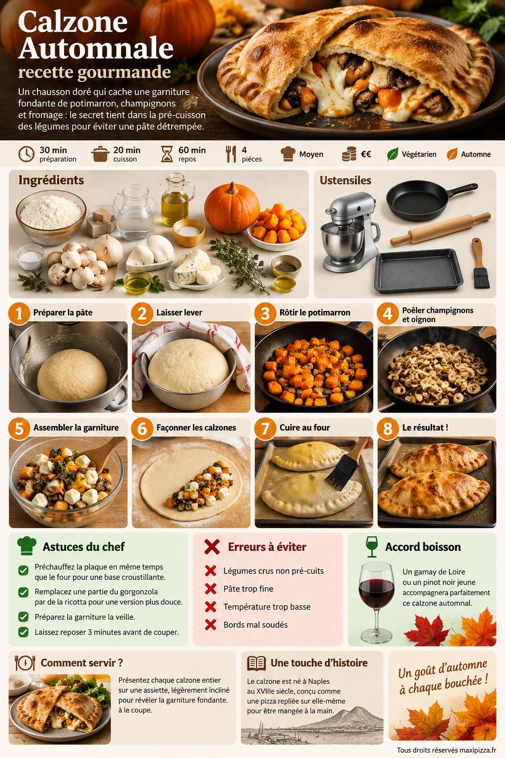 Fiche recette Calzone Automnale : recette gourmande Fiche recette Calzone Automnale : recette gourmande