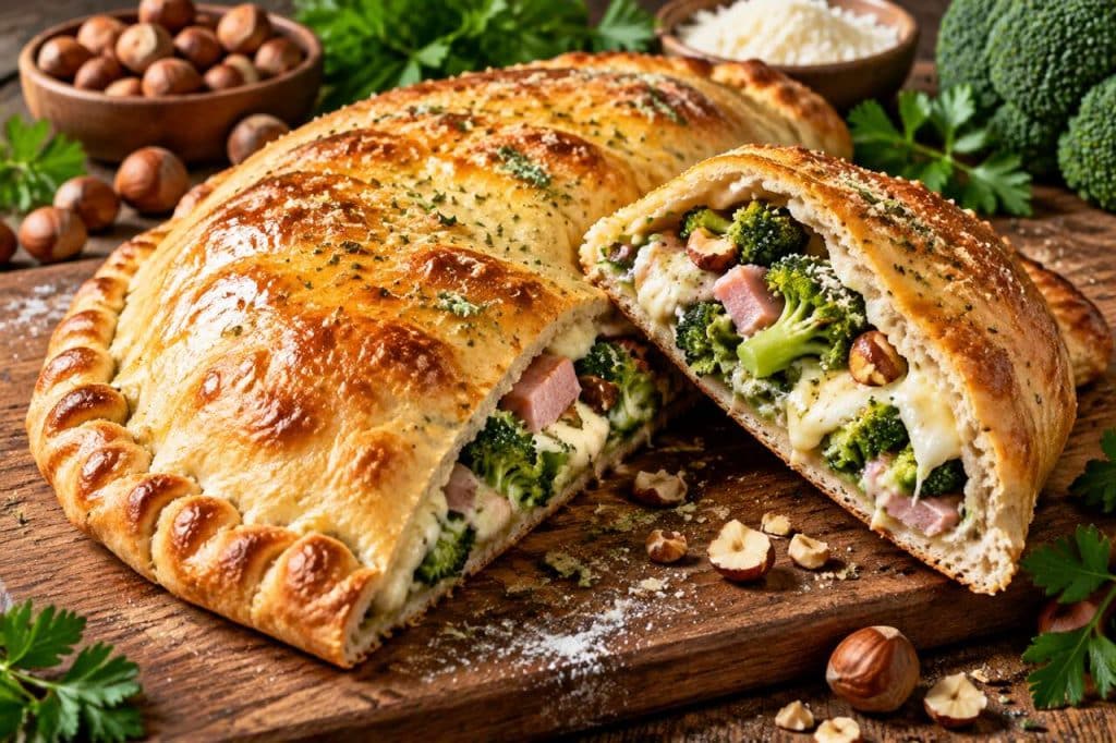 Calzone brocolis, noisettes et jambon : recette savoureuse