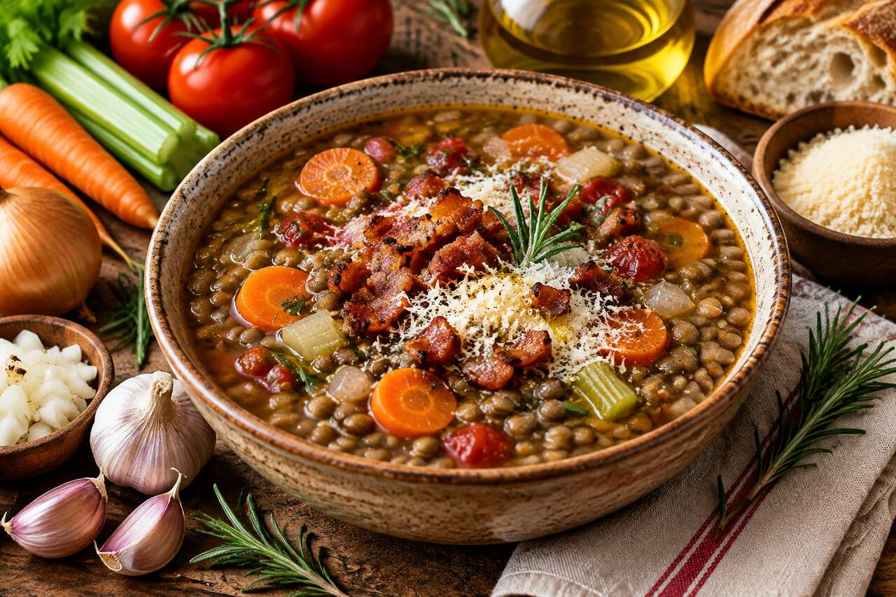 Recette italienne : soupe de lentilles savoureuse