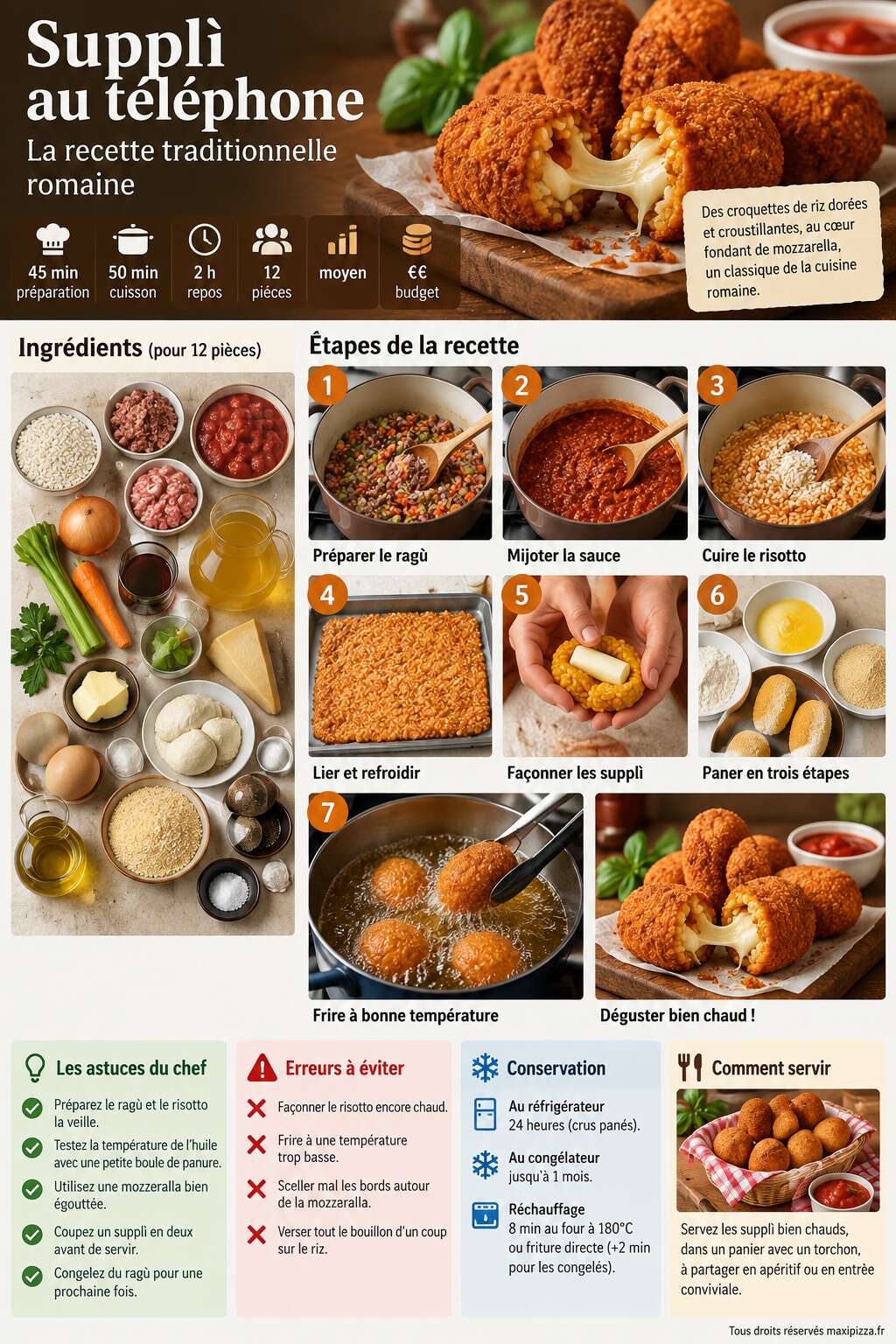 Fiche recette Recette traditionnelle des supplì au téléphone Fiche recette Recette traditionnelle des supplì au téléphone