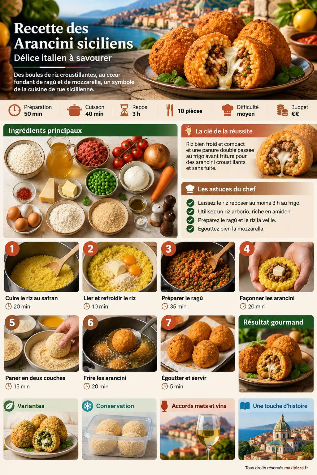 Fiche recette Recette des Arancini siciliens : délice italien à savourer Fiche recette Recette des Arancini siciliens : délice italien à savourer