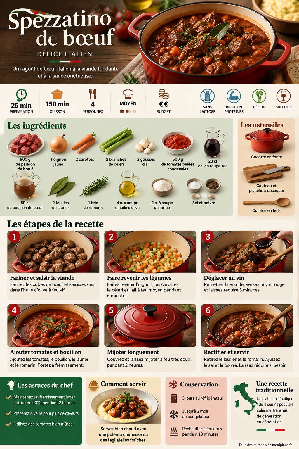 Fiche recette Recette spezzatino de b&oelig;uf : d&eacute;lice italien