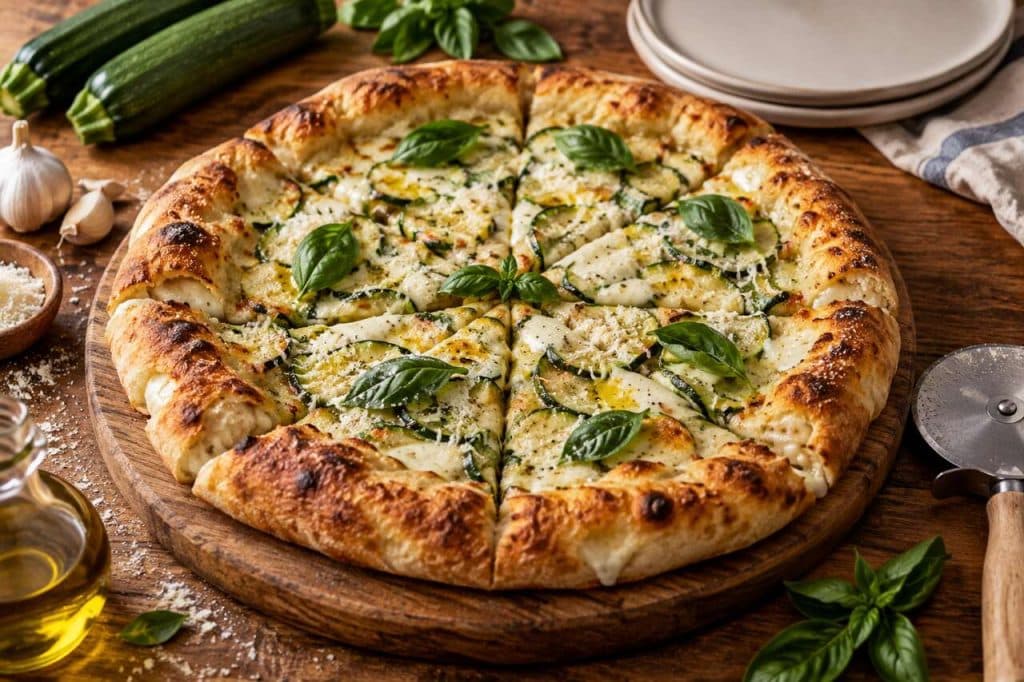 Pizza à la Nerano avec bordure farcie : recette gourmande